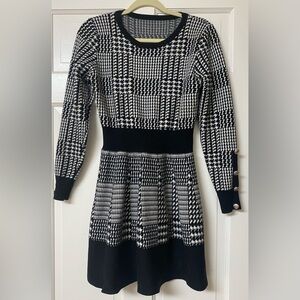 Black and white houndstooth fit and flare dress